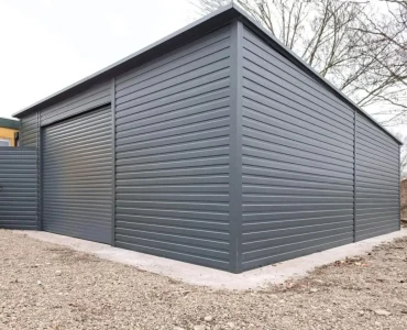 Mobilgarázs 7x8 m, féltetős, redőnyös kapu, grafit